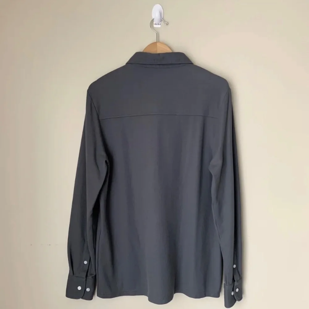 Criquet Men's Long Sleeve Pique Polo Shirt Pima Cotton Large Gray L golf 125$ - Picture 4 of 8